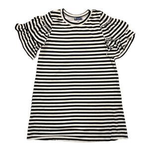 TRULY ME By Sara Sara Black White Striped Dress Ruffle Sleeve Girls L‎
